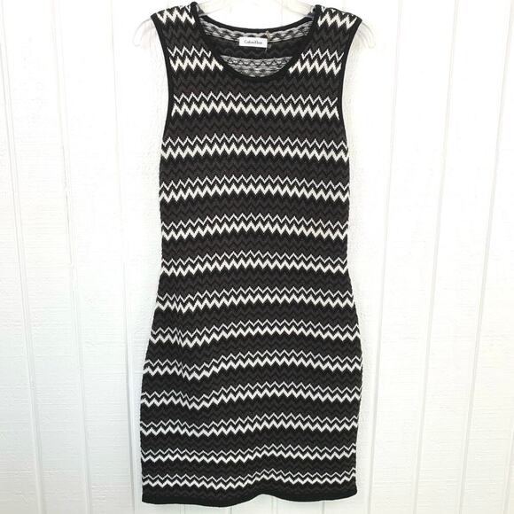 Calvin Klein Women Sleeveless Chevron Knit Sweater Dress Winter Brown Size PS - Picture 7 of 7